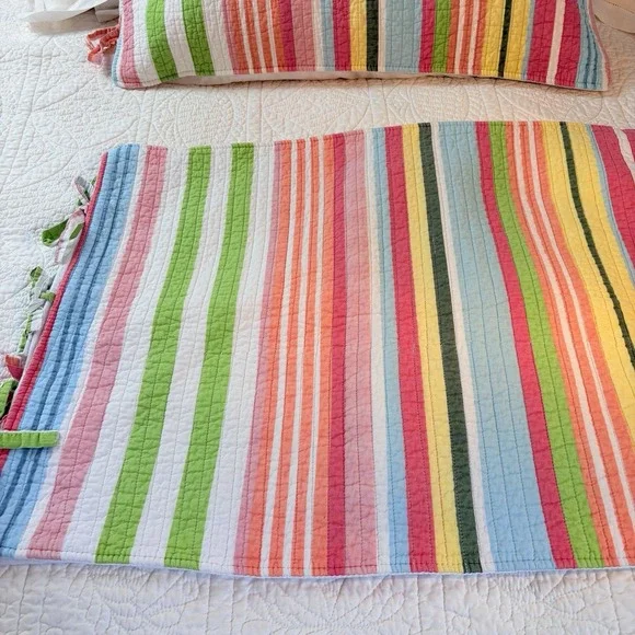 Beach‎ House Pillow  Shams Quilted Multicolor Stripes Tie Closure Cotton - Picture 7 of 10